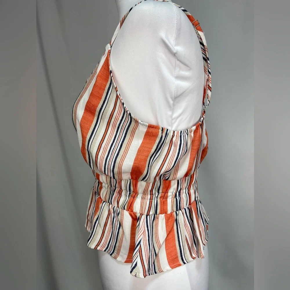 Sage the labor orange white stripes peplum cropped spaghetti straps tank top M - Picture 5 of 14